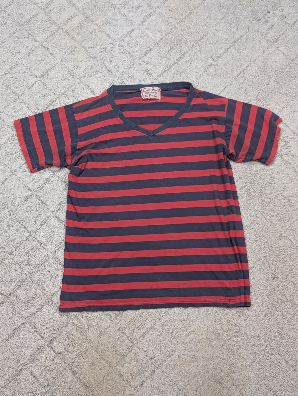 Left Field NYC Shirt Mens S Red Blue Stripe V-neck Cotton Tee Casual